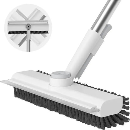 3-In-1 Adjustable Long Handle Floor Brush,Stiff Bristles and Silicone Squeegee, 360° Rotating & Click-Lock, 4 Rods for 3 Lengths, 45° No-Bend Ergonomic Design,For Bathroom, Glass, Garage, Kitchen & Pool