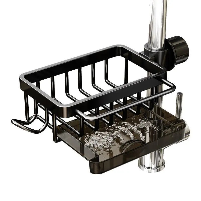 Sink Organizer Rack,Hanging Faucet Drain Rack with Drip Tray Stainless Steel Detachable Sink Faucet Sponge Holder over Faucet for Kitchen and Bathroom,Scrubbers, Soap,Brush
