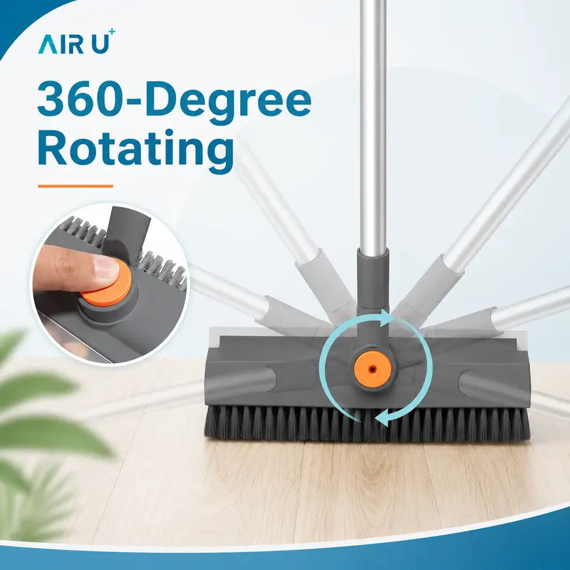 3-In-1 Adjustable Long Handle Floor Brush,Stiff Bristles and Silicone Squeegee, 360° Rotating & Click-Lock, 4 Rods for 3 Lengths, 45° No-Bend Ergonomic Design,For Bathroom, Glass, Garage, Kitchen & Pool