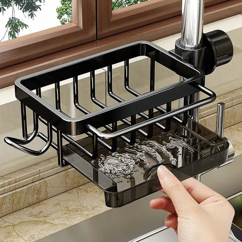 Sink Organizer Rack,Hanging Faucet Drain Rack with Drip Tray Stainless Steel Detachable Sink Faucet Sponge Holder over Faucet for Kitchen and Bathroom,Scrubbers, Soap,Brush